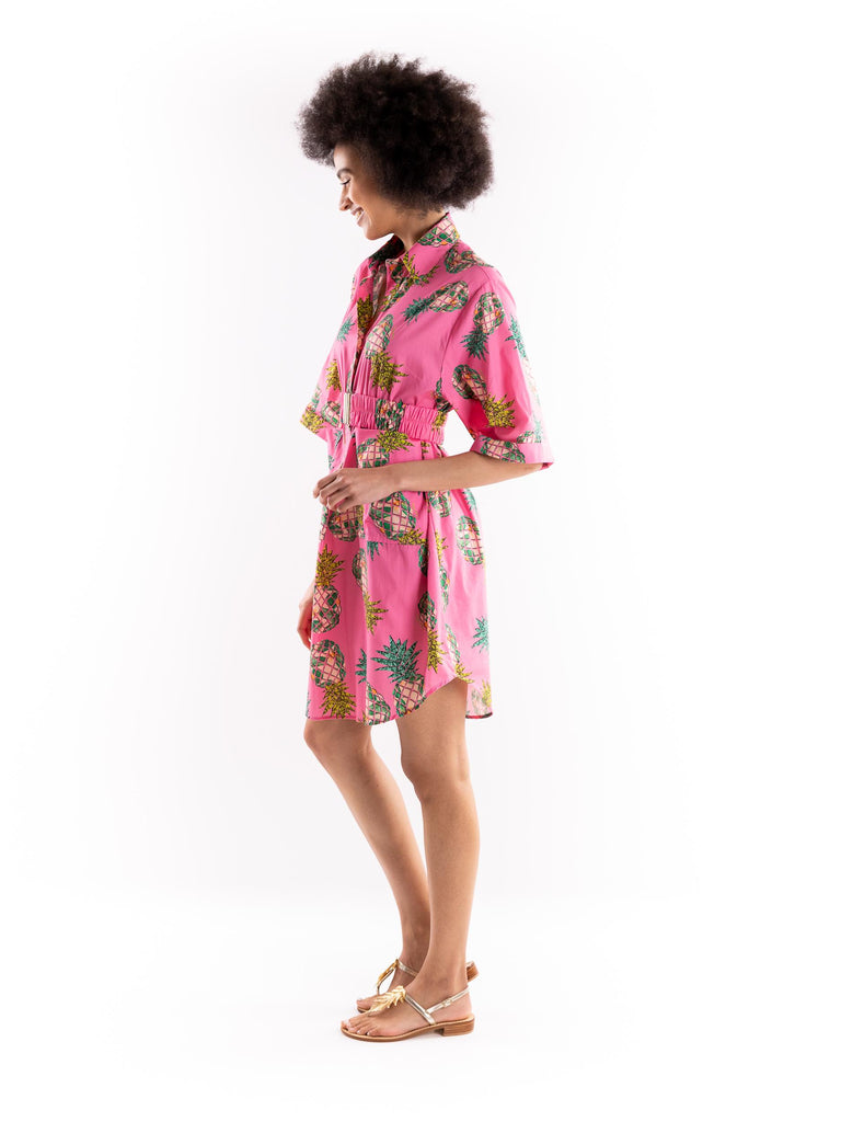 Abito in cotone con stampa ananas pink LEONOR 13ROSA IL THE' DELLE 5 