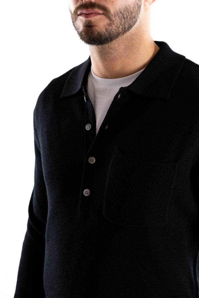 Maglia polo in misto lana nera W5M020 NERO OUTFIT 