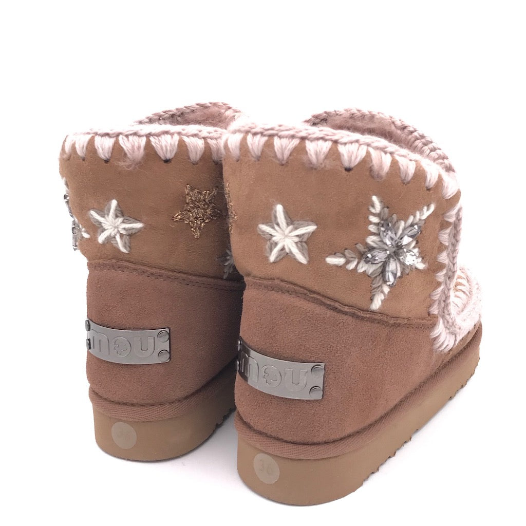 Eskimo wool stars & rhinestones pink brown