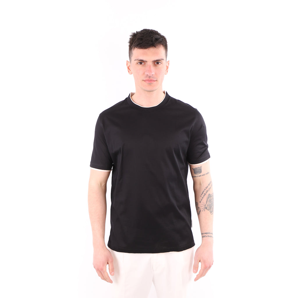 T-shirt in jersey di cotone nero-sabbia