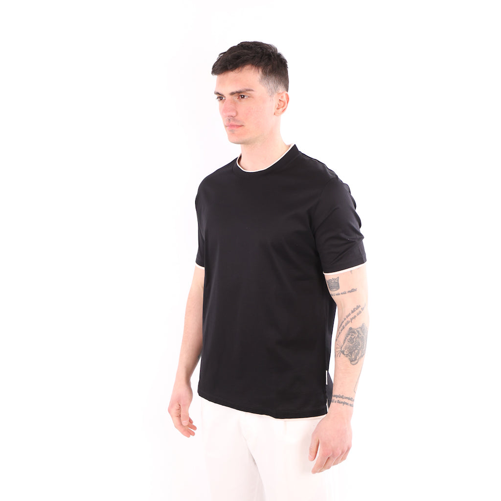 T-shirt in jersey di cotone nero-sabbia