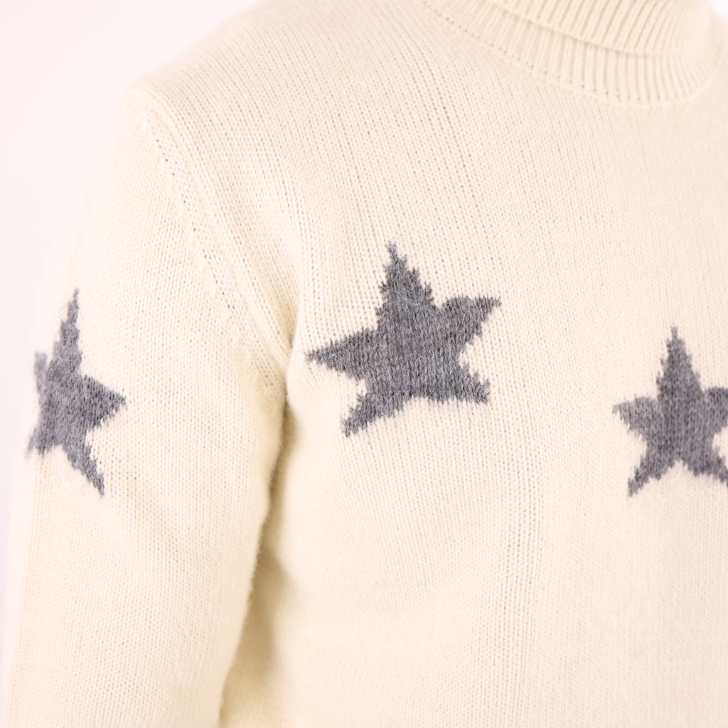 Maglione collo alto stelle panna