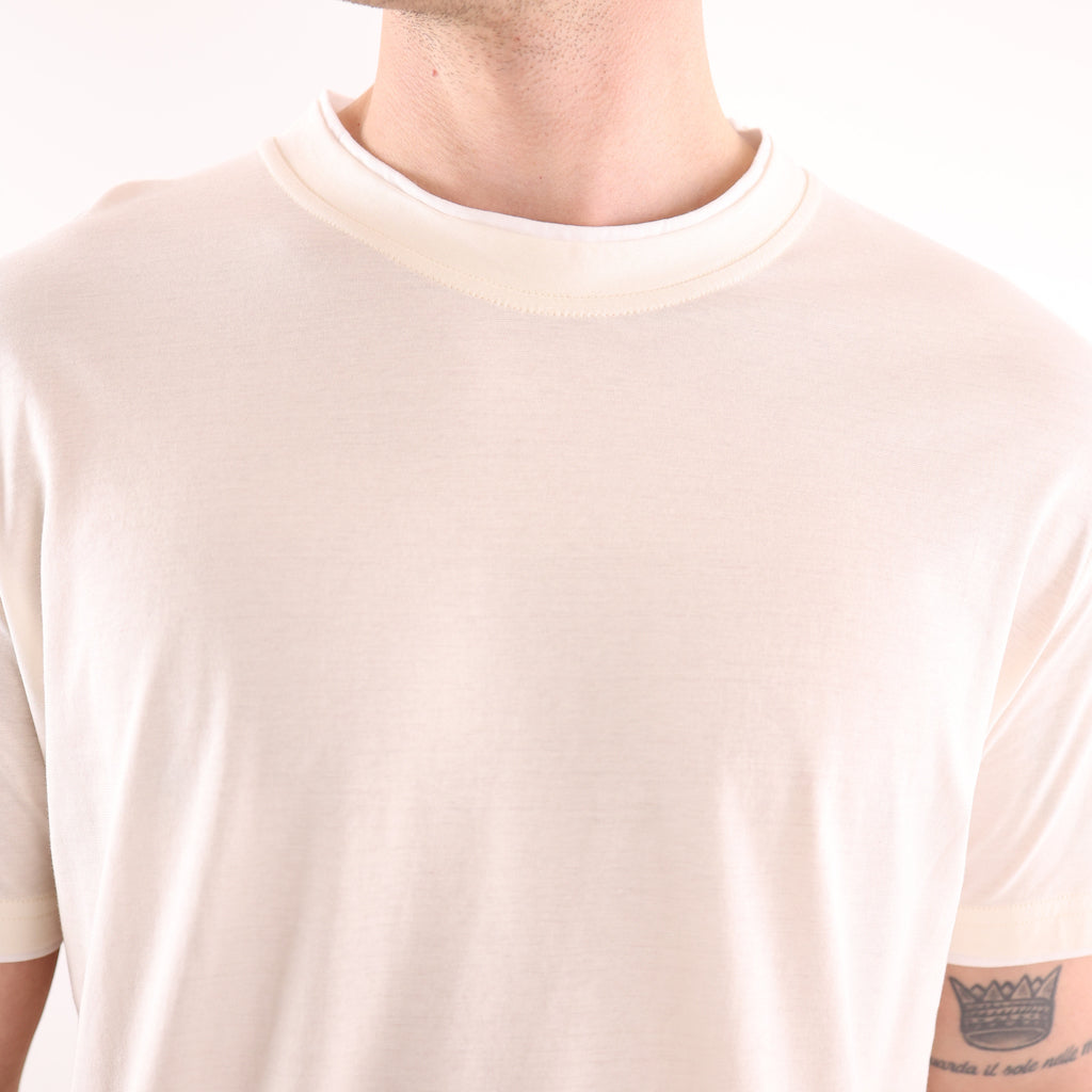 T-shirt in jersey di cotone beige-bianco