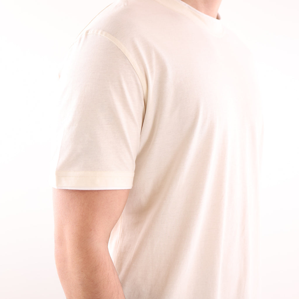 T-shirt in jersey di cotone beige-bianco