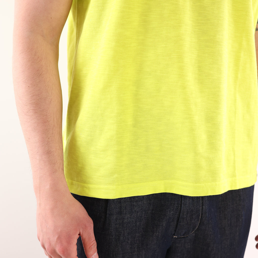 T-shirt girocollo effetto lino giallo lime