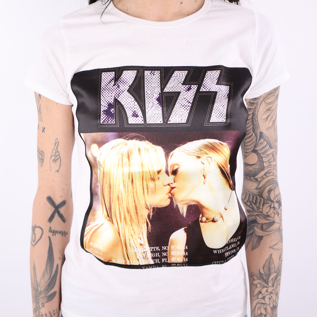 T-shirt Kiss girocollo bianca